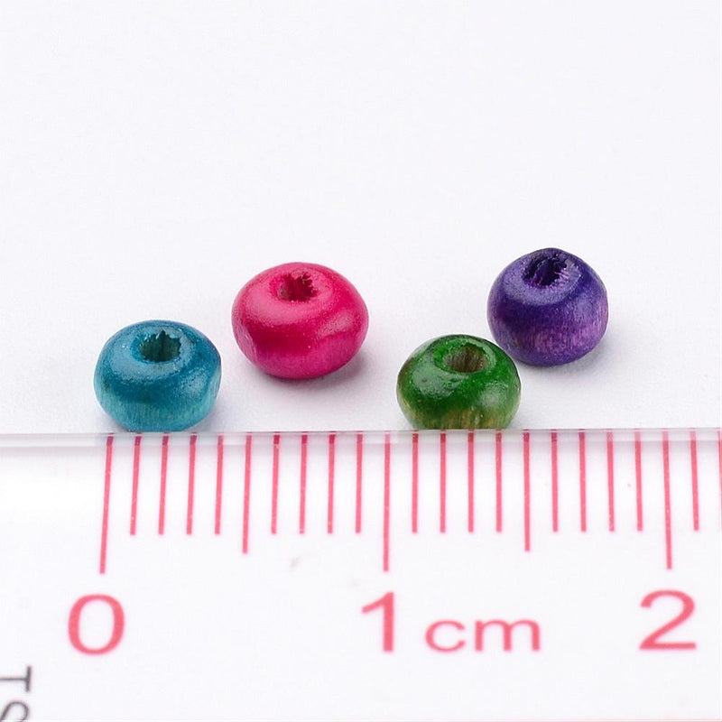 The Bead Store 4mm Flat Round Wooden Beads ~ Mixed Colours ~ Pack of 200