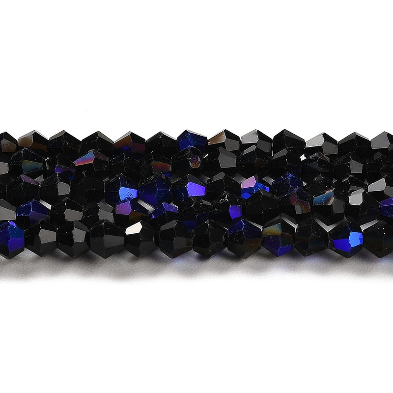 The Bead Store 4mm Glass Bicones Black AB approx. 80 beads