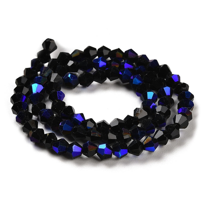 The Bead Store 4mm Glass Bicones Black AB approx. 80 beads