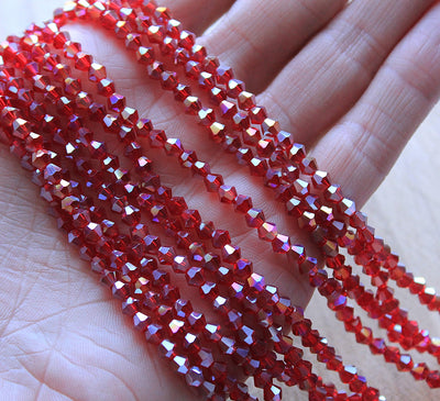 The Bead Store 4mm Glass Bicones Dark Red AB approx. 80 beads
