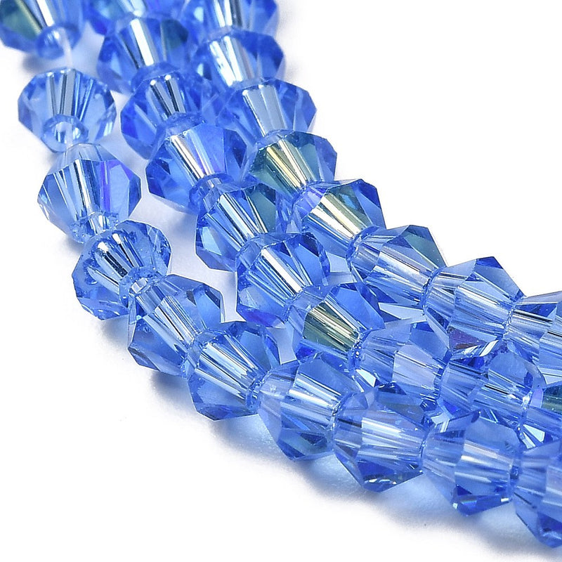The Bead Store 4mm Glass Bicones Light Sapphire AB approx. 80 beads