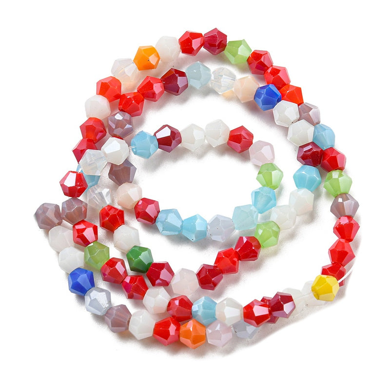 The Bead Store 4mm Glass Bicones ~ Opaque Lustred Colours Mix ~ approx. 80 beads/string