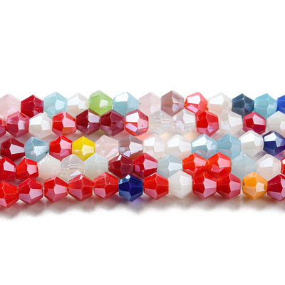 The Bead Store 4mm Glass Bicones ~ Opaque Lustred Colours Mix ~ approx. 80 beads/string