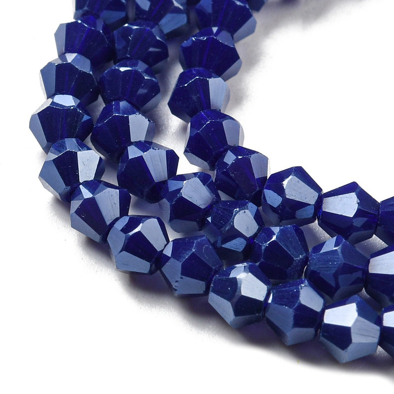 The Bead Store 4mm Glass Bicones ~ Opaque Lustred Dark Blue ~ approx. 85 beads/string