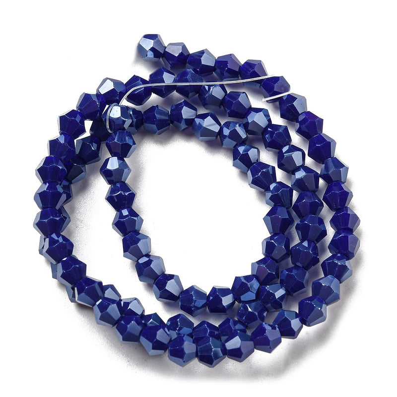 The Bead Store 4mm Glass Bicones ~ Opaque Lustred Dark Blue ~ approx. 85 beads/string