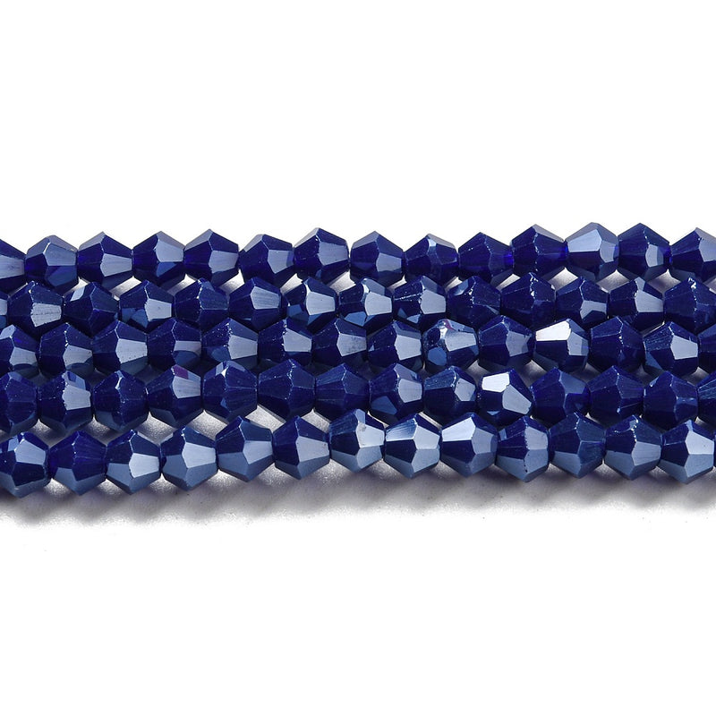 The Bead Store 4mm Glass Bicones ~ Opaque Lustred Dark Blue ~ approx. 85 beads/string