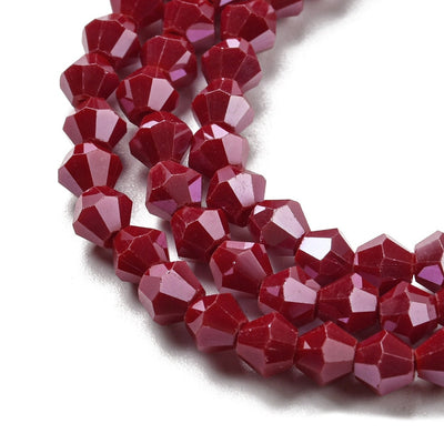 The Bead Store 4mm Glass Bicones ~ Opaque Lustred Dark Red ~ approx. 85 beads/string