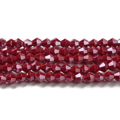The Bead Store 4mm Glass Bicones ~ Opaque Lustred Dark Red ~ approx. 85 beads/string