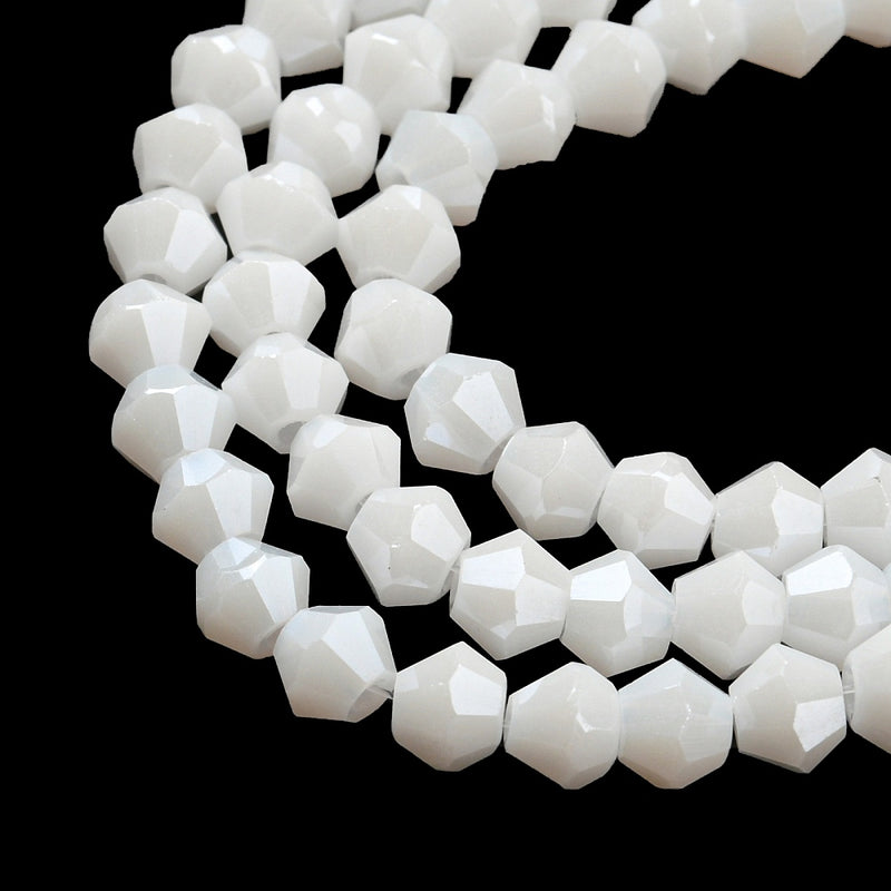 The Bead Store 4mm Glass Bicones ~ Opaque Lustred White ~ approx. 85 beads/string
