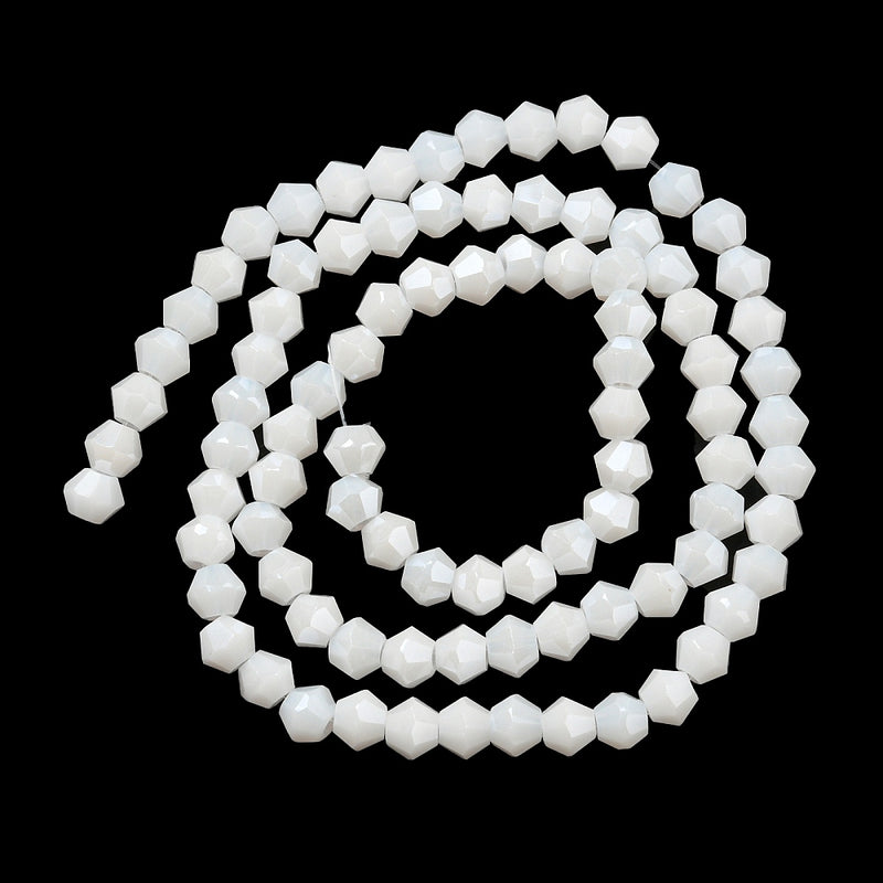 The Bead Store 4mm Glass Bicones ~ Opaque Lustred White ~ approx. 85 beads/string