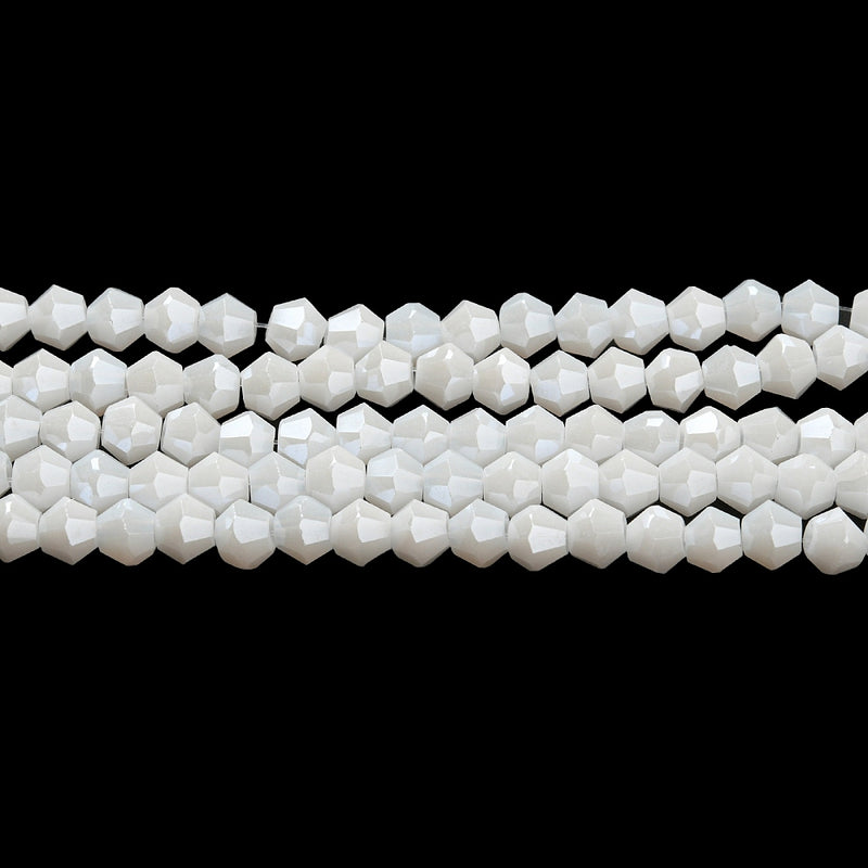 The Bead Store 4mm Glass Bicones ~ Opaque Lustred White ~ approx. 85 beads/string