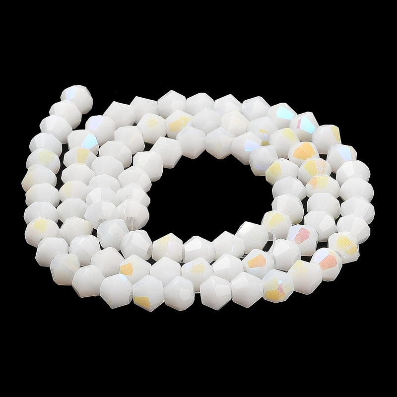 The Bead Store 4mm Glass Bicones Opaque White AB approx. 85 beads/string