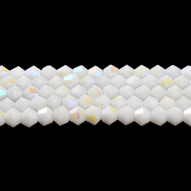 The Bead Store 4mm Glass Bicones Opaque White AB approx. 85 beads/string