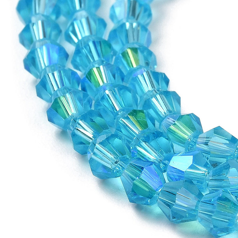 The Bead Store 4mm Glass Bicones Sky Blue AB approx. 80 beads