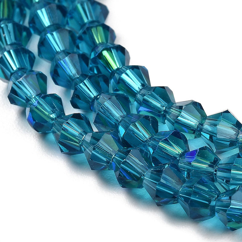 The Bead Store 4mm Glass Bicones Steel Blue AB approx. 80 beads