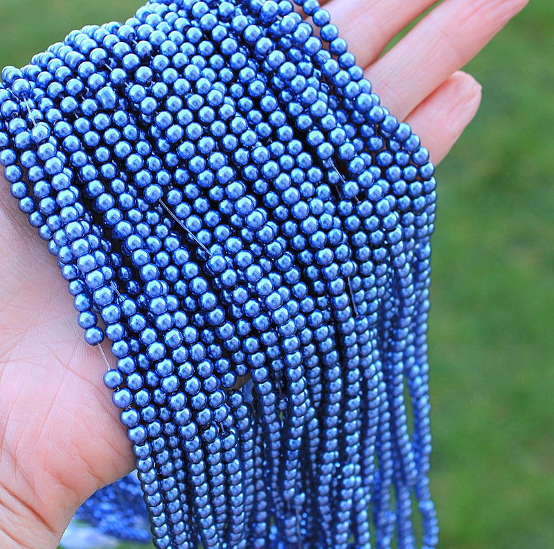 The Bead Store 4mm Glass Pearls approx. 210 beads / strand ~ Slate Blue