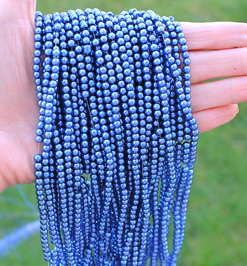 The Bead Store 4mm Glass Pearls approx. 210 beads / strand ~ Slate Blue