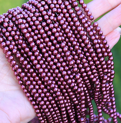 The Bead Store 4mm Glass Pearls approx. 210 beads / strand ~ Burgundy