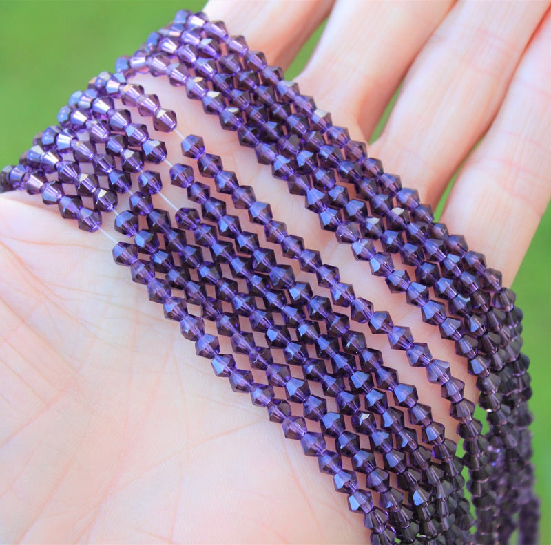 The Bead Store 4mm Purple Glass Bicones ~ approx. 85 Beads/String 