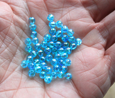 The Bead Store 4mm Round Acrylic Beads Light Blue AB Pack of 100 beads