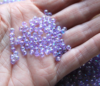 The Bead Store 4mm Round Acrylic Beads Lilac AB Pack of 100 beads