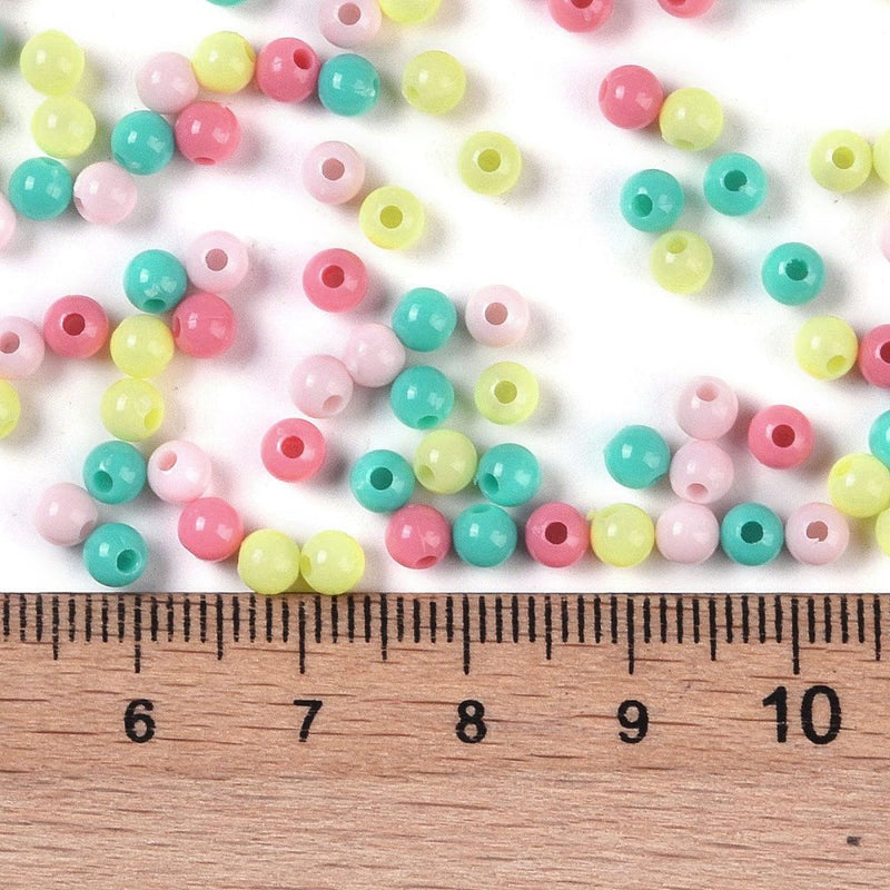 The Bead Store 4mm Round Acrylic Beads Mixed Colours approx. 700 beads