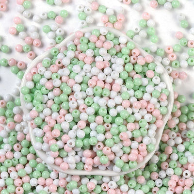 The Bead Store 4mm Round Acrylic Beads Pastel Green and Pink Mix approx. 700 beads