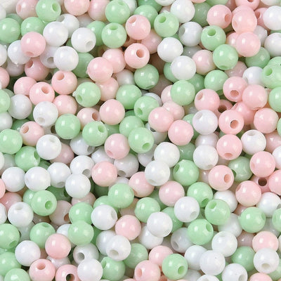 The Bead Store 4mm Round Acrylic Beads Pastel Green and Pink Mix approx. 700 beads