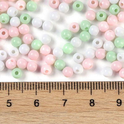 The Bead Store 4mm Round Acrylic Beads Pastel Green and Pink Mix approx. 700 beads