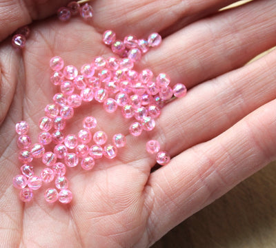 The Bead Store 4mm Round Acrylic Beads Pink AB Pack of 100 beads