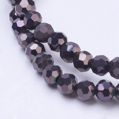 The Bead Store 4mm Round Black Plated Faceted Glass Beads ~ approx. 100 beads/string