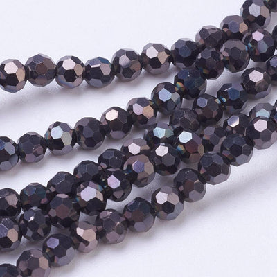 The Bead Store 4mm Round Black Plated Faceted Glass Beads ~ approx. 100 beads/string