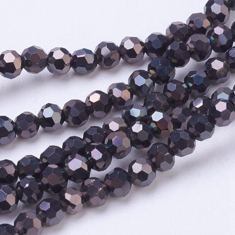 The Bead Store 4mm Round Black Plated Faceted Glass Beads ~ approx. 100 beads/string