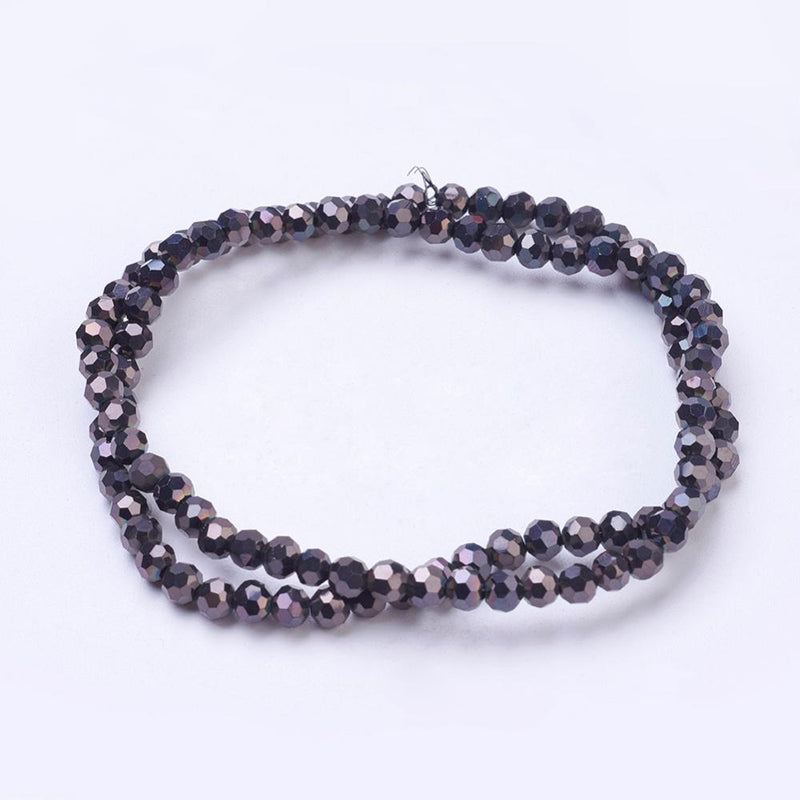 The Bead Store 4mm Round Black Plated Faceted Glass Beads ~ approx. 100 beads/string