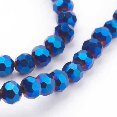The Bead Store 4mm Round Blue Plated Faceted Glass Beads ~ approx. 100 beads/string