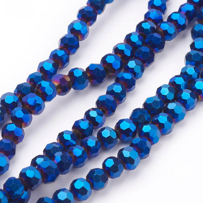 The Bead Store 4mm Round Blue Plated Faceted Glass Beads ~ approx. 100 beads/string
