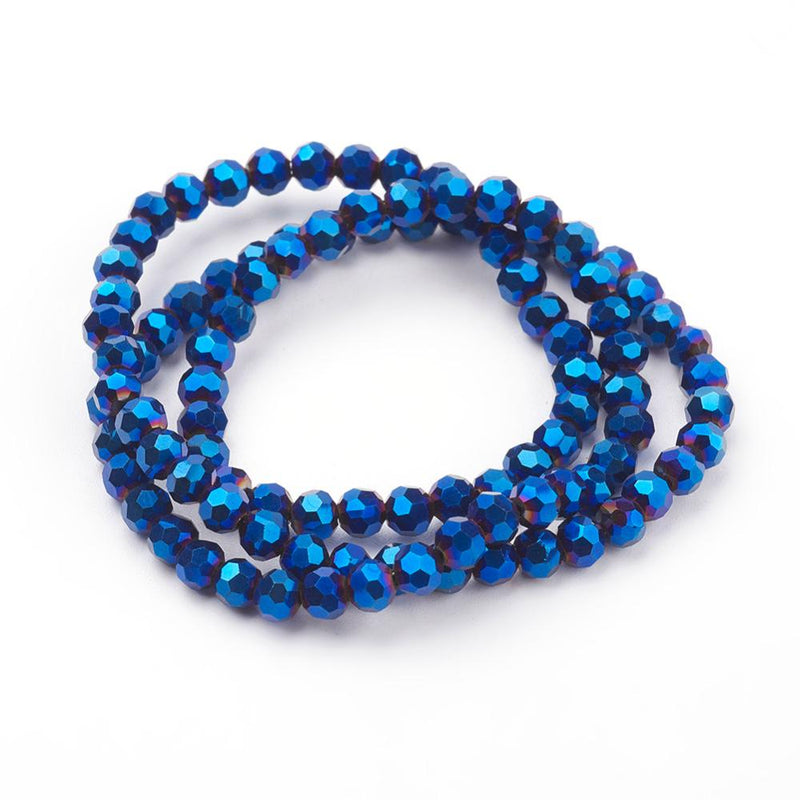 The Bead Store 4mm Round Blue Plated Faceted Glass Beads ~ approx. 100 beads/string