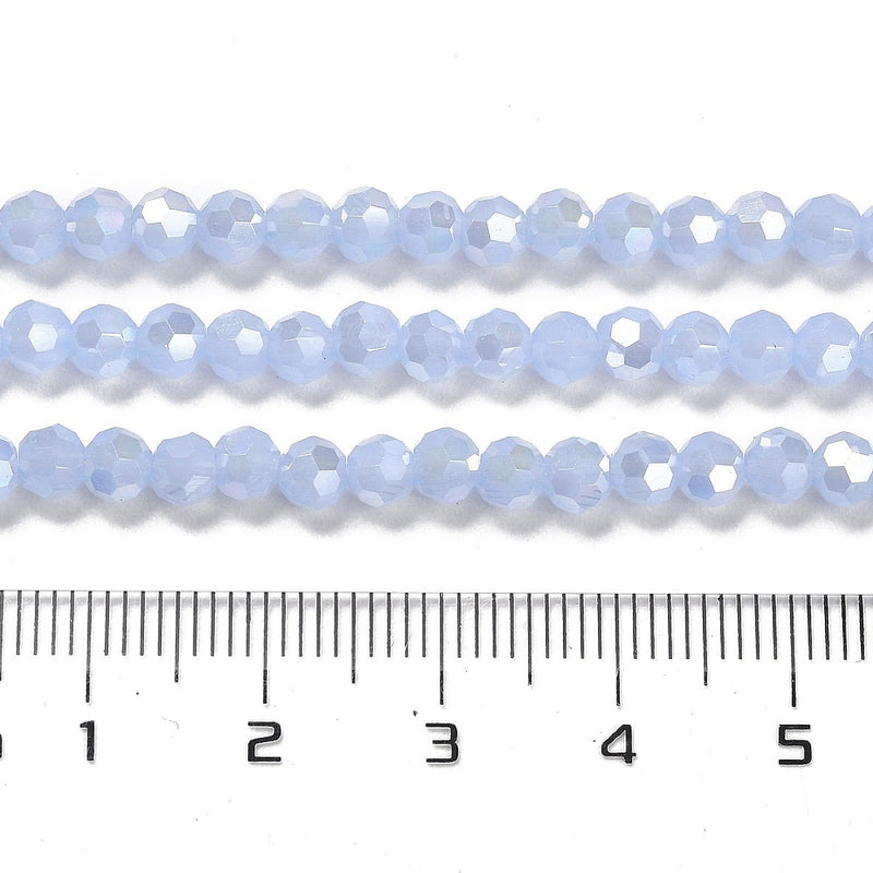 The Bead Store 4mm Round Faceted Glass Beads Blue Jade AB
