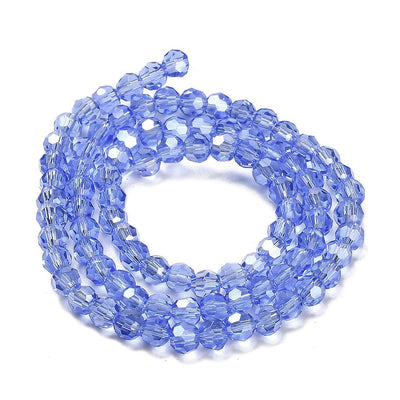 The Bead Store 4mm Round Faceted Glass Beads Cornflower Blue AB