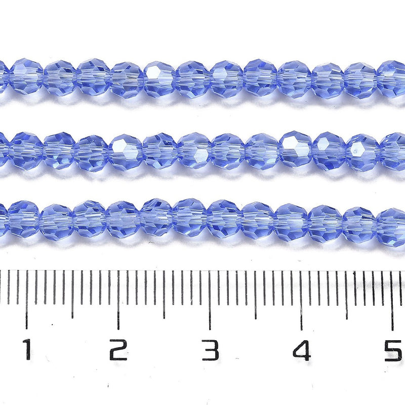 The Bead Store 4mm Round Faceted Glass Beads Cornflower Blue AB