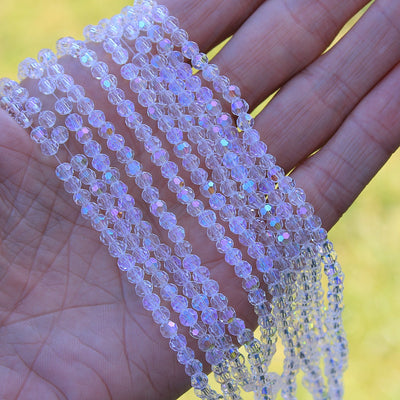 The Bead Store 4mm Round Faceted Glass Beads ~ Crystal AB ~ approx. 85 beads/string