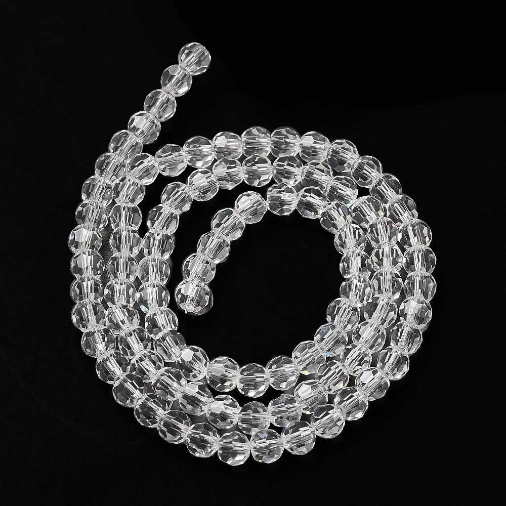 The Bead Store 4mm Round Faceted Glass Beads Crystal Clear