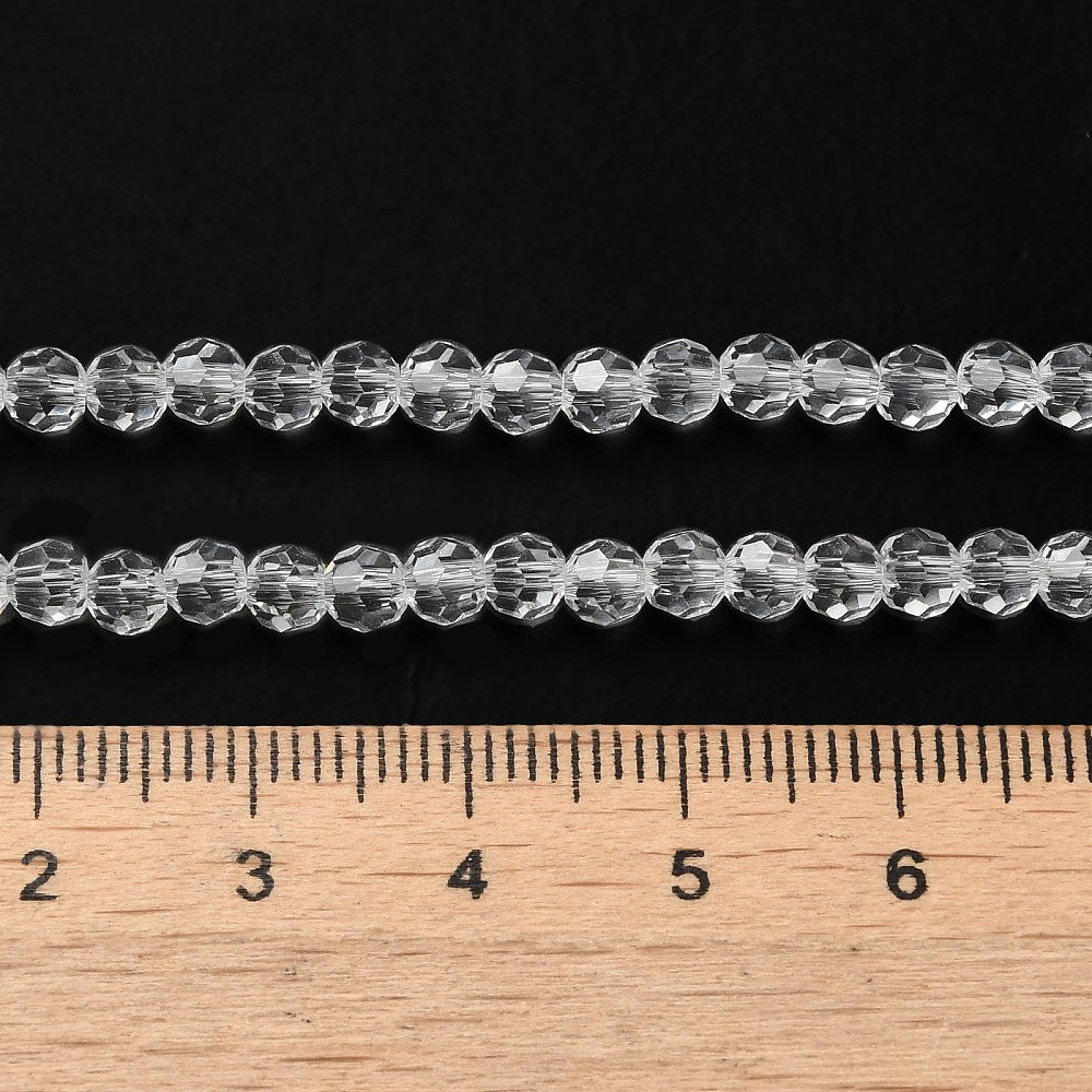 The Bead Store 4mm Round Faceted Glass Beads Crystal Clear