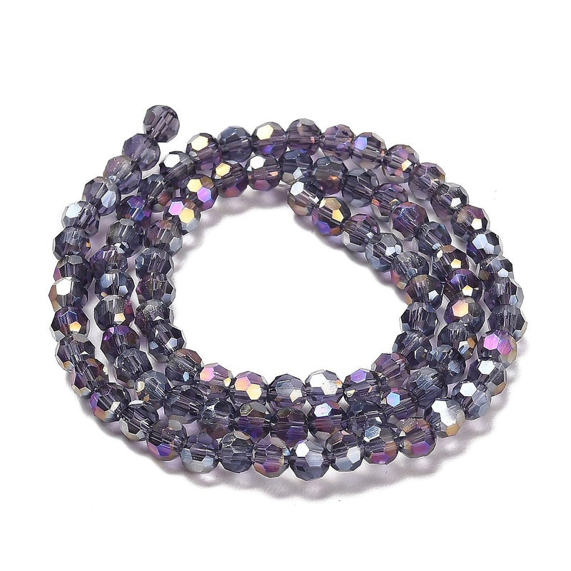 The Bead Store 4mm Round Faceted Glass Beads Indigo AB