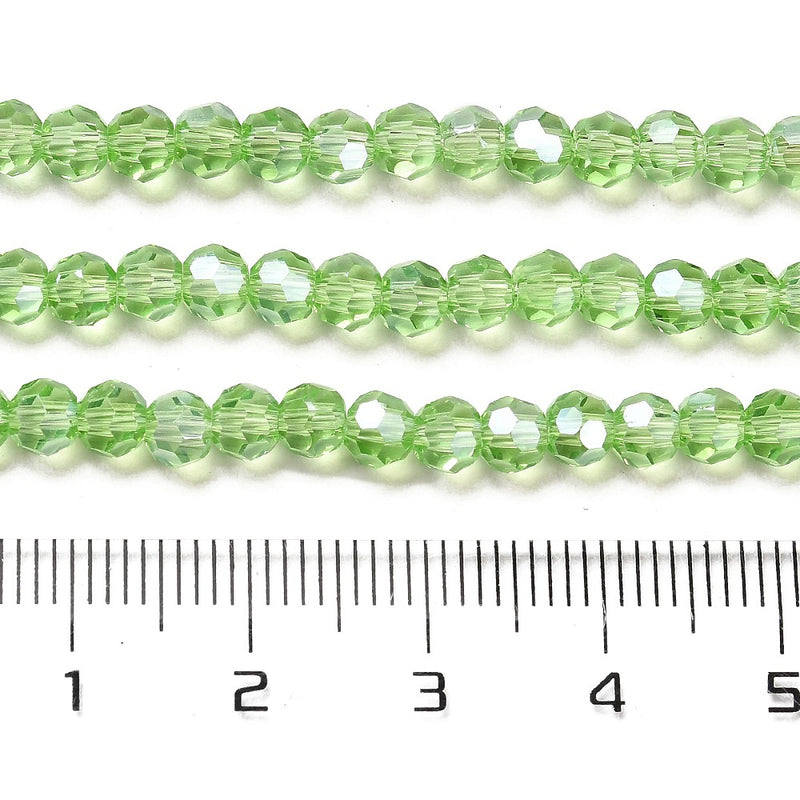 The Bead Store 4mm Round Faceted Glass Beads Light Green AB