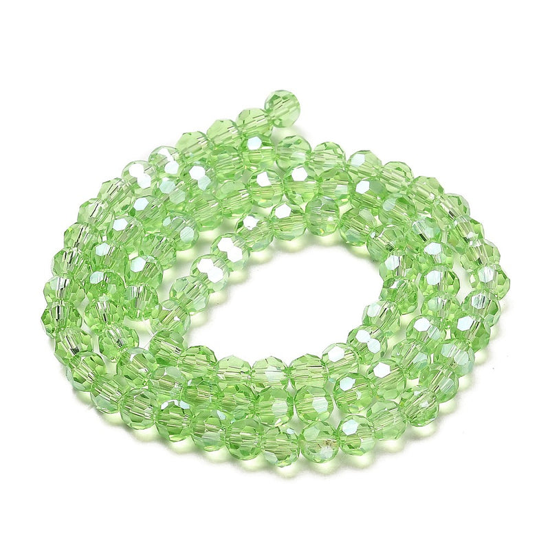 The Bead Store 4mm Round Faceted Glass Beads Light Green AB