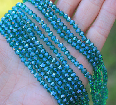 The Bead Store 4mm Round Faceted Glass Beads ~ Lustred Teal ~ approx. 85 beads/string