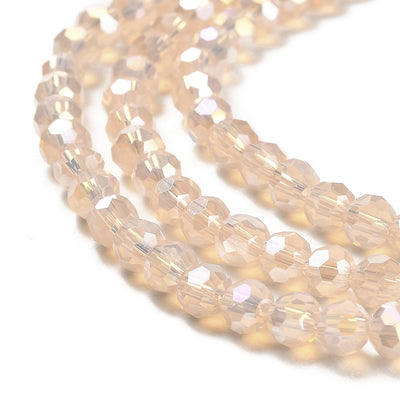 The Bead Store 4mm Round Faceted Glass Beads Milky Peach Jade AB