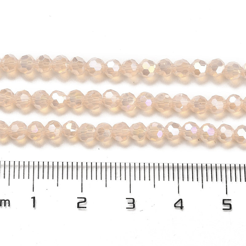The Bead Store 4mm Round Faceted Glass Beads Milky Peach Jade AB