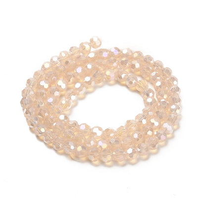 The Bead Store 4mm Round Faceted Glass Beads Milky Peach Jade AB